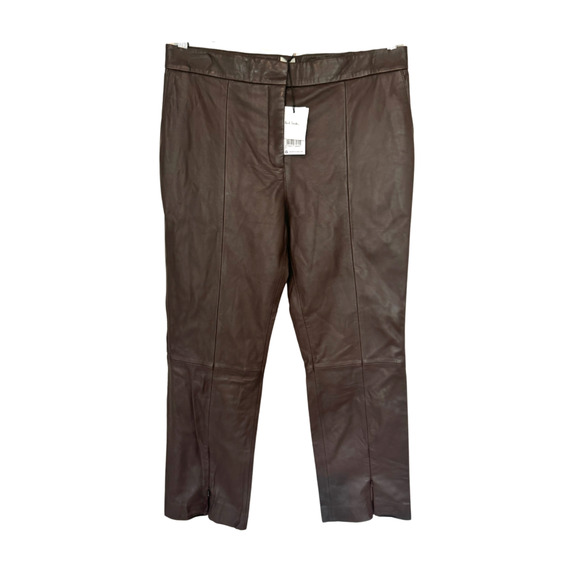 Paul Smith Leather Crop Pants Brown Buttery Soft Straight Leg Cropped NEW Sz 46